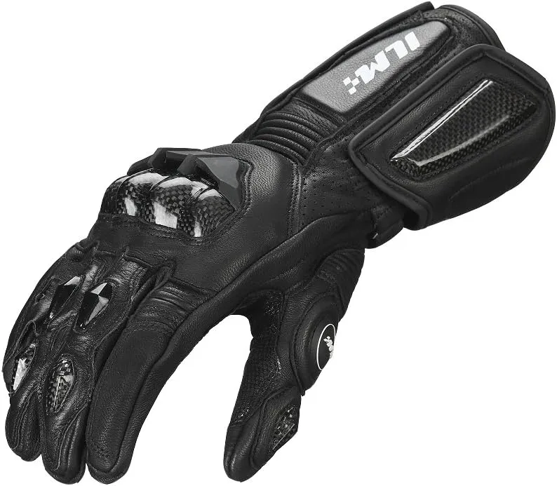 ILM Air Flow Leather Motorcycle Gloves for Men and Women Model-GRC01L (L, Black-Long)