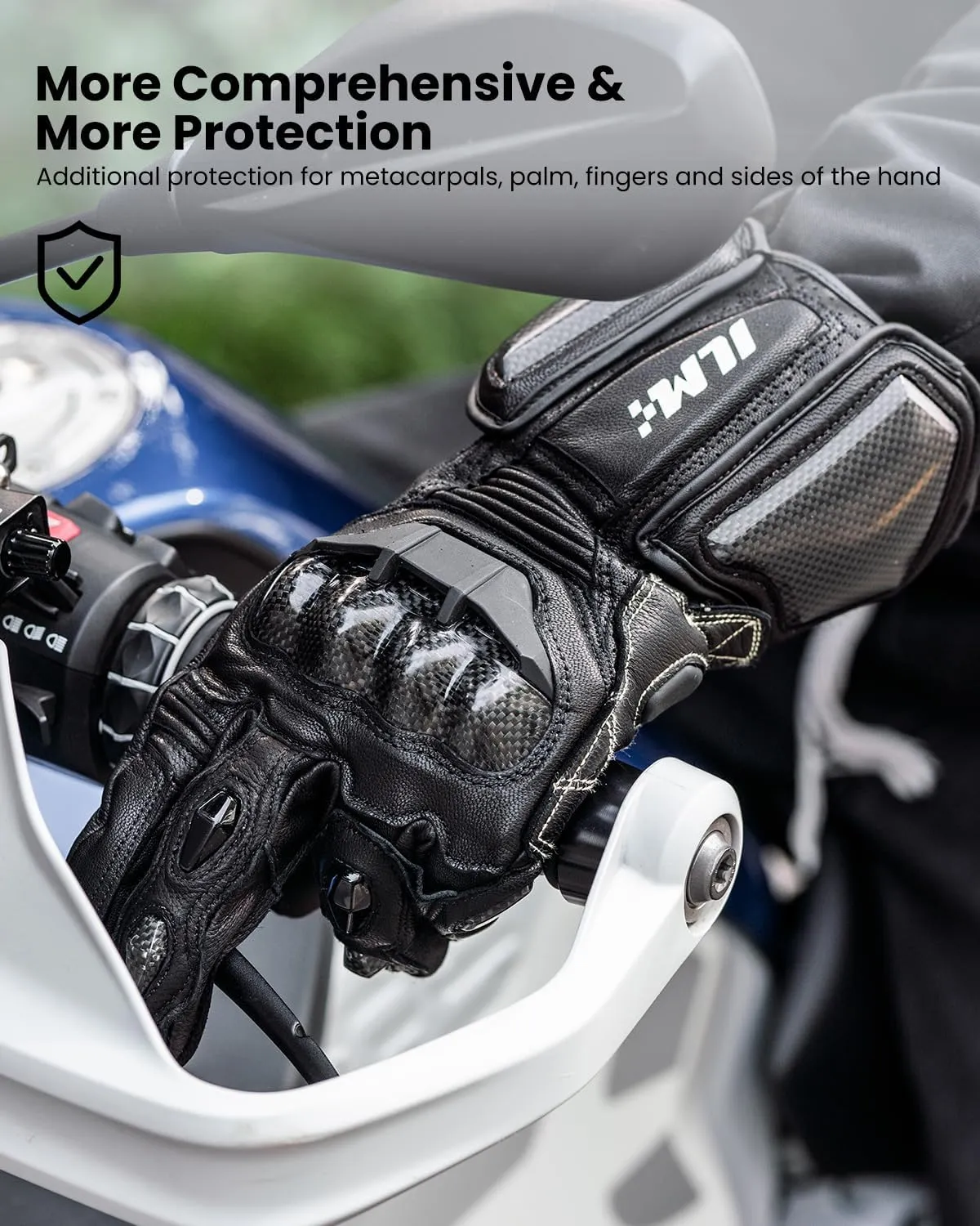 ILM Air Flow Leather Motorcycle Gloves for Men and Women Model-GRC01L (L, Black-Long)