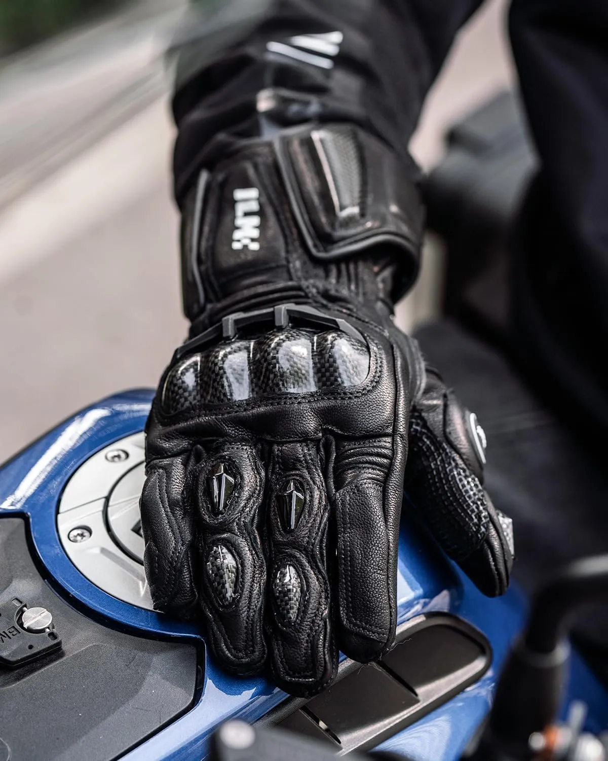 ILM Air Flow Leather Motorcycle Gloves for Men and Women Model-GRC01L (L, Black-Long)