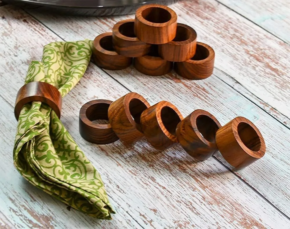 India Trend Wooden Round Sleek Plain Decorative 1.5 inch Napkin Rings Holders for Table Decor Dinner (Set of 12)