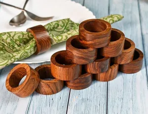 India Trend Wooden Round Sleek Plain Decorative 1.5 inch Napkin Rings Holders for Table Decor Dinner (Set of 12)