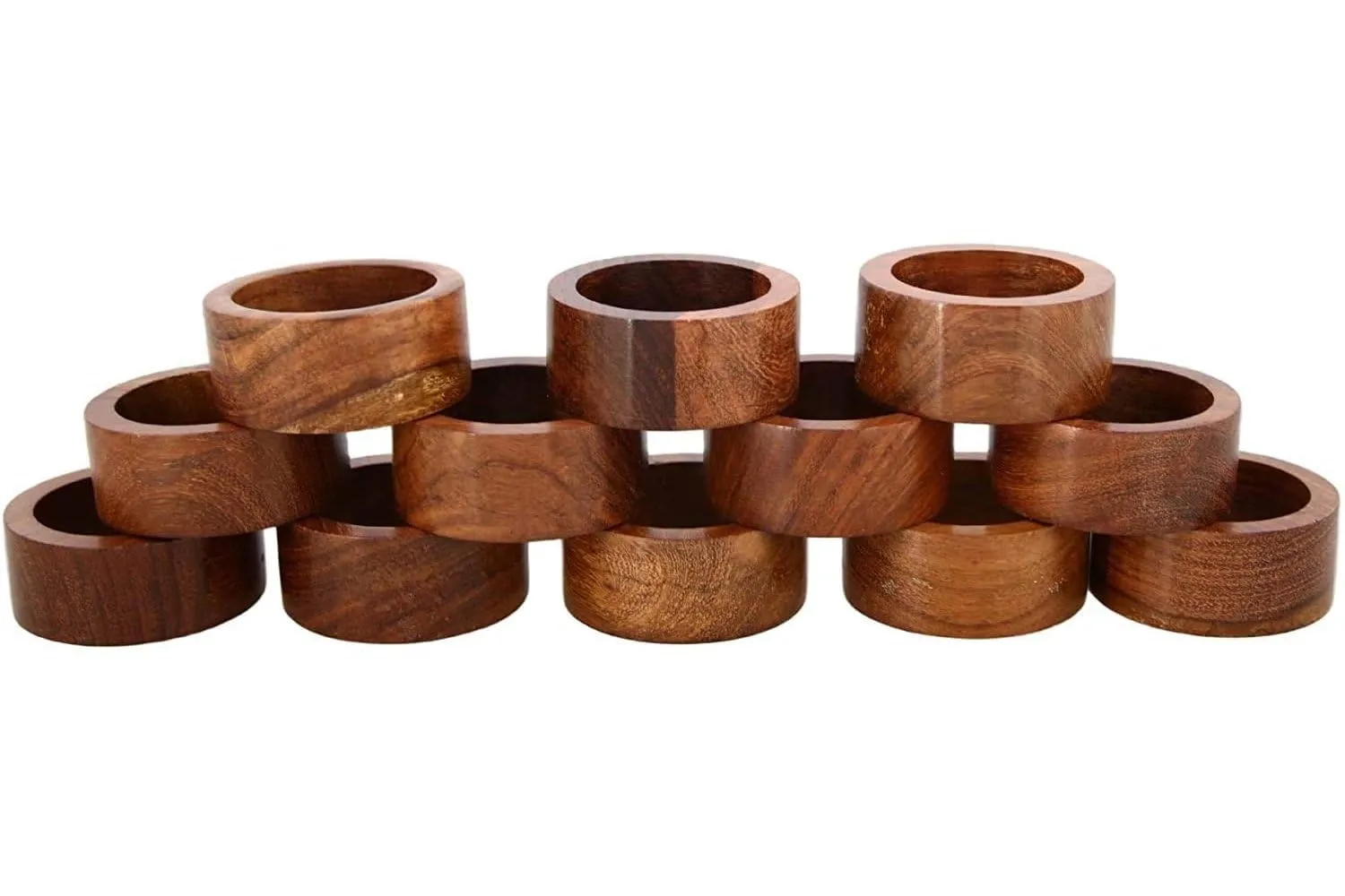 India Trend Wooden Round Sleek Plain Decorative 1.5 inch Napkin Rings Holders for Table Decor Dinner (Set of 12)