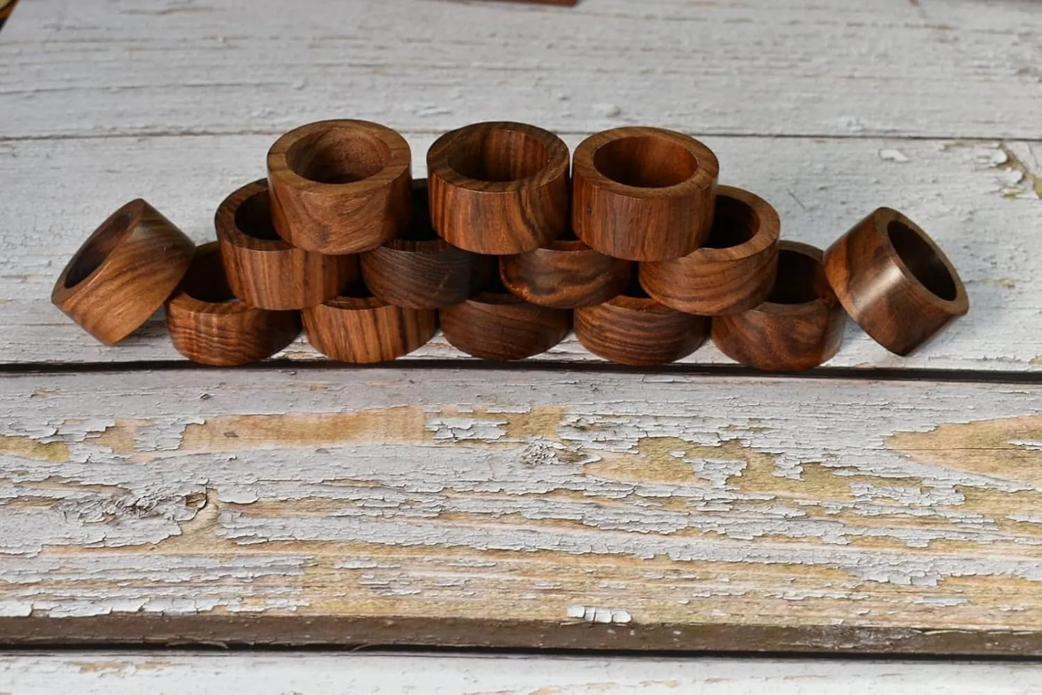 India Trend Wooden Round Sleek Plain Decorative 1.5 inch Napkin Rings Holders for Table Decor Dinner (Set of 12)