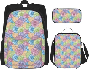Indian Hippie Boho Mandala Multifunctional Pocket Backpack Crossbody Lunch Bag Pencil Case 3Pcs Set Large Capacity Backpack