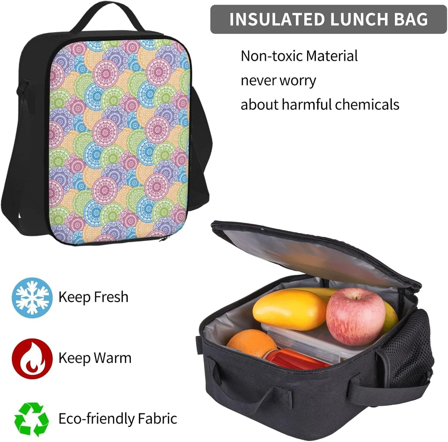 Indian Hippie Boho Mandala Multifunctional Pocket Backpack Crossbody Lunch Bag Pencil Case 3Pcs Set Large Capacity Backpack
