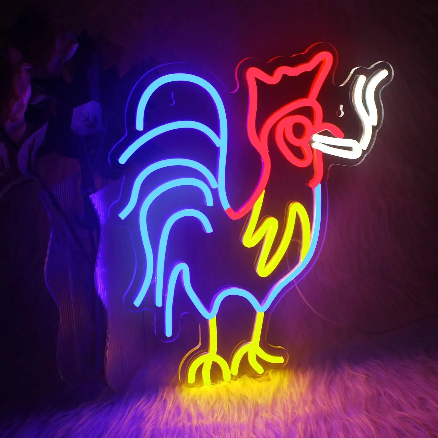 ineonlife Rooster Chicken Neon Sign Red Blue Led Signs for Wall Decor Animal Lights Room Decor Birthday Party Gifts Decoration Aesthetic