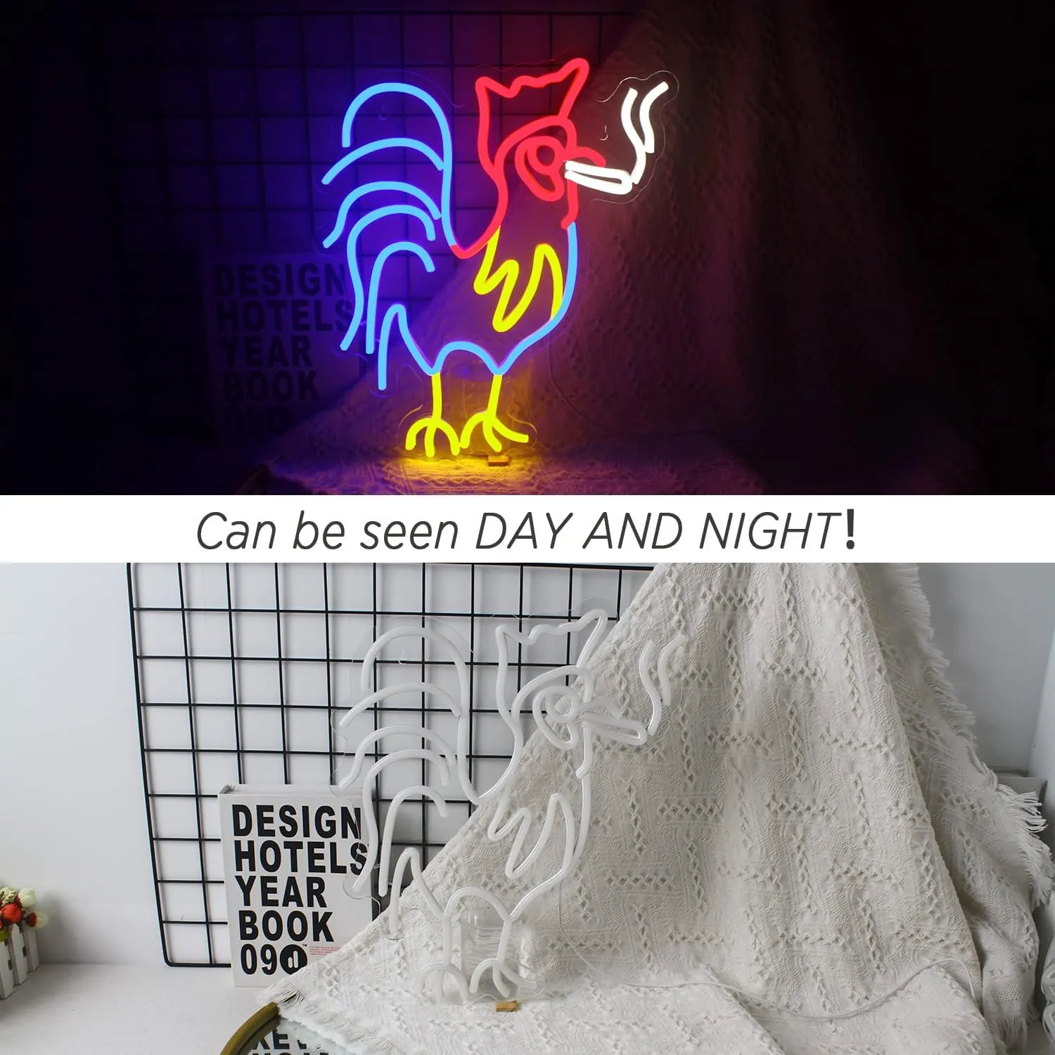 ineonlife Rooster Chicken Neon Sign Red Blue Led Signs for Wall Decor Animal Lights Room Decor Birthday Party Gifts Decoration Aesthetic