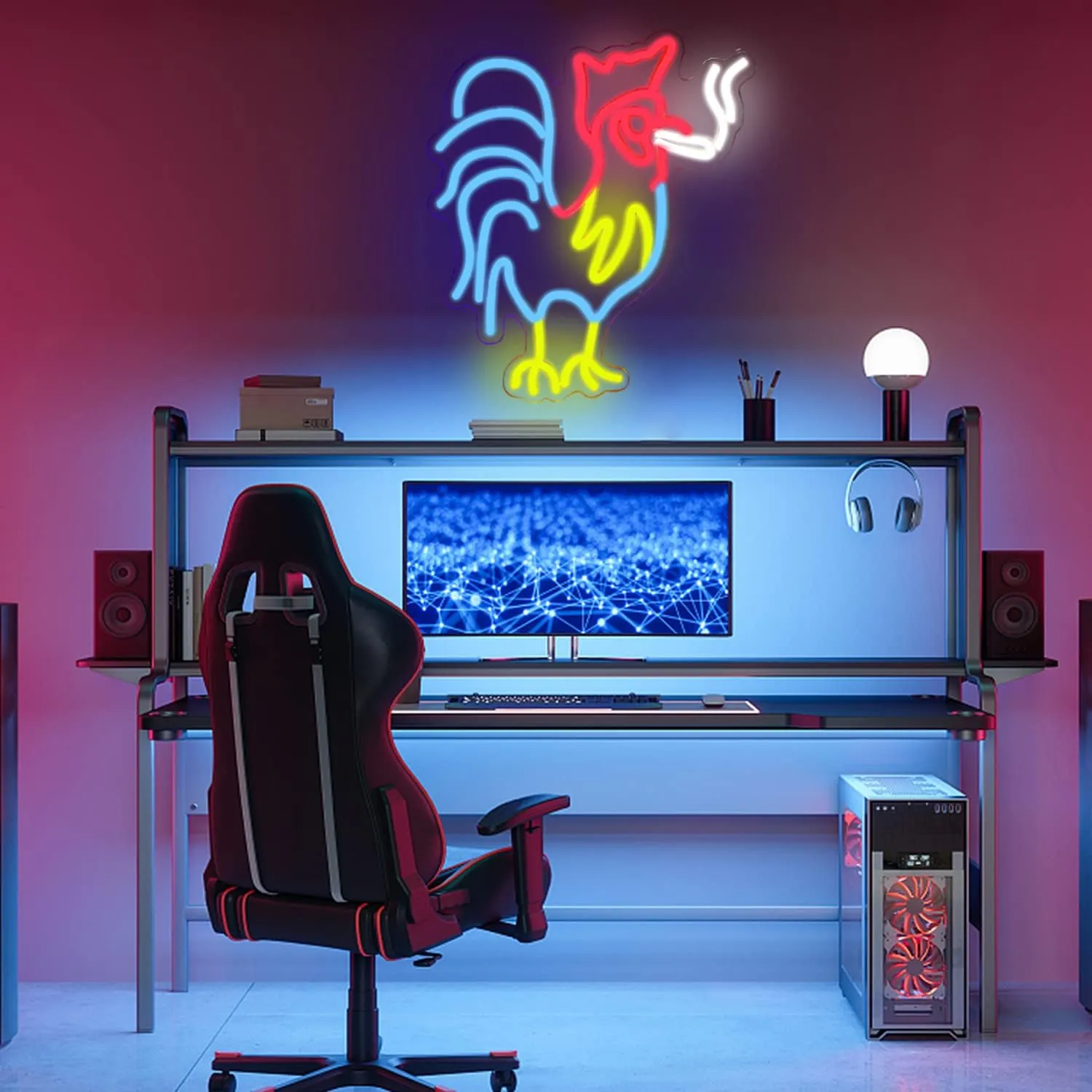 ineonlife Rooster Chicken Neon Sign Red Blue Led Signs for Wall Decor Animal Lights Room Decor Birthday Party Gifts Decoration Aesthetic