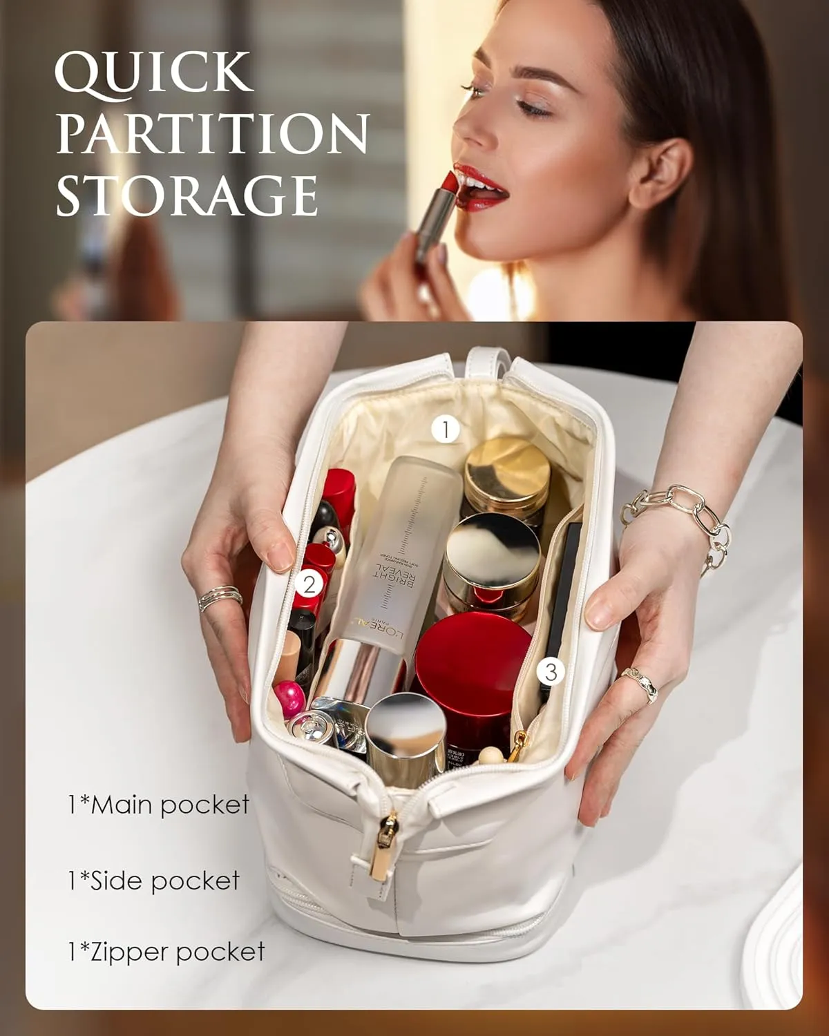Initial Large Makeup Bag, Gift for Women Personalized Double Layer Cosmetic Bag with Makeup Brush Organizer, Teacher Gift, Large Capacity PU Leather Travel Toiletry Bag Graduation Gift