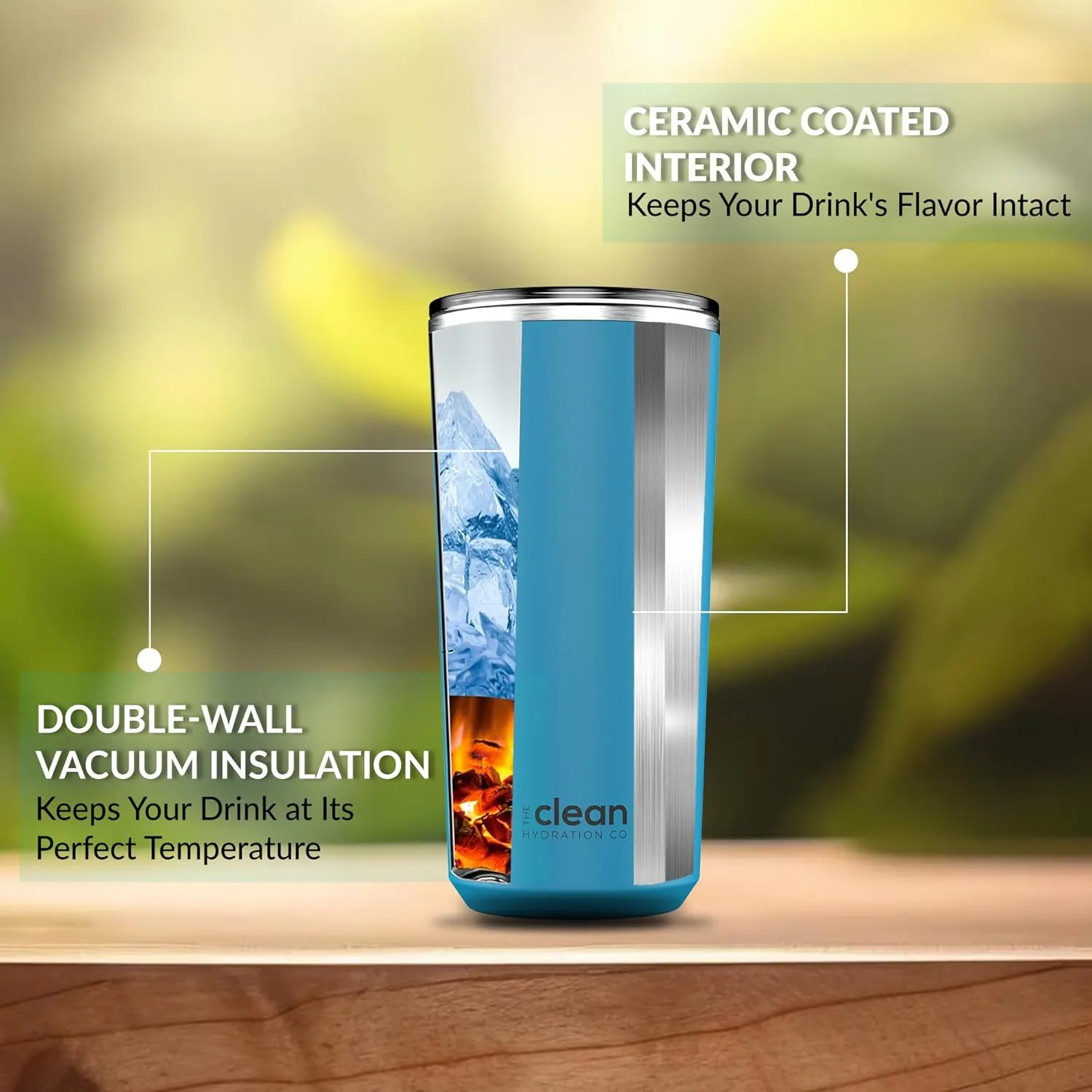 Insulated Coffee tumbler | Travel coffee mug | Ceramic Lined Tumbler | Iced Coffee Tumbler Cup with Lid | Double Wall Vacuum | (Aqua, 20 Oz)