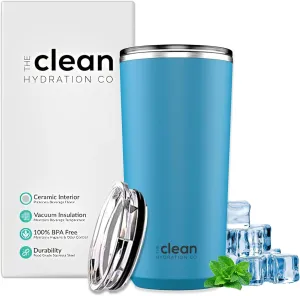 Insulated Coffee tumbler | Travel coffee mug | Ceramic Lined Tumbler | Iced Coffee Tumbler Cup with Lid | Double Wall Vacuum | (Aqua, 20 Oz)