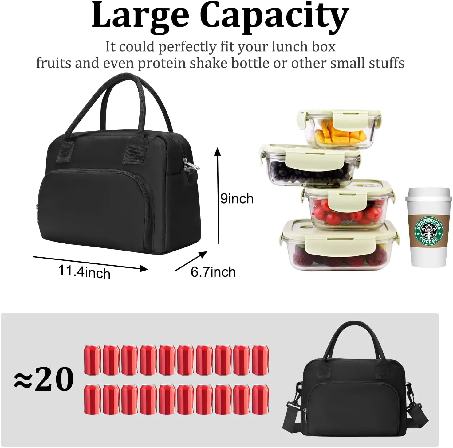 Insulated Lunch Bag for Women Men Large Reusable Lunch Box Adult Striped Leakproof Portable Cooler Tote Bags for Work Picnic