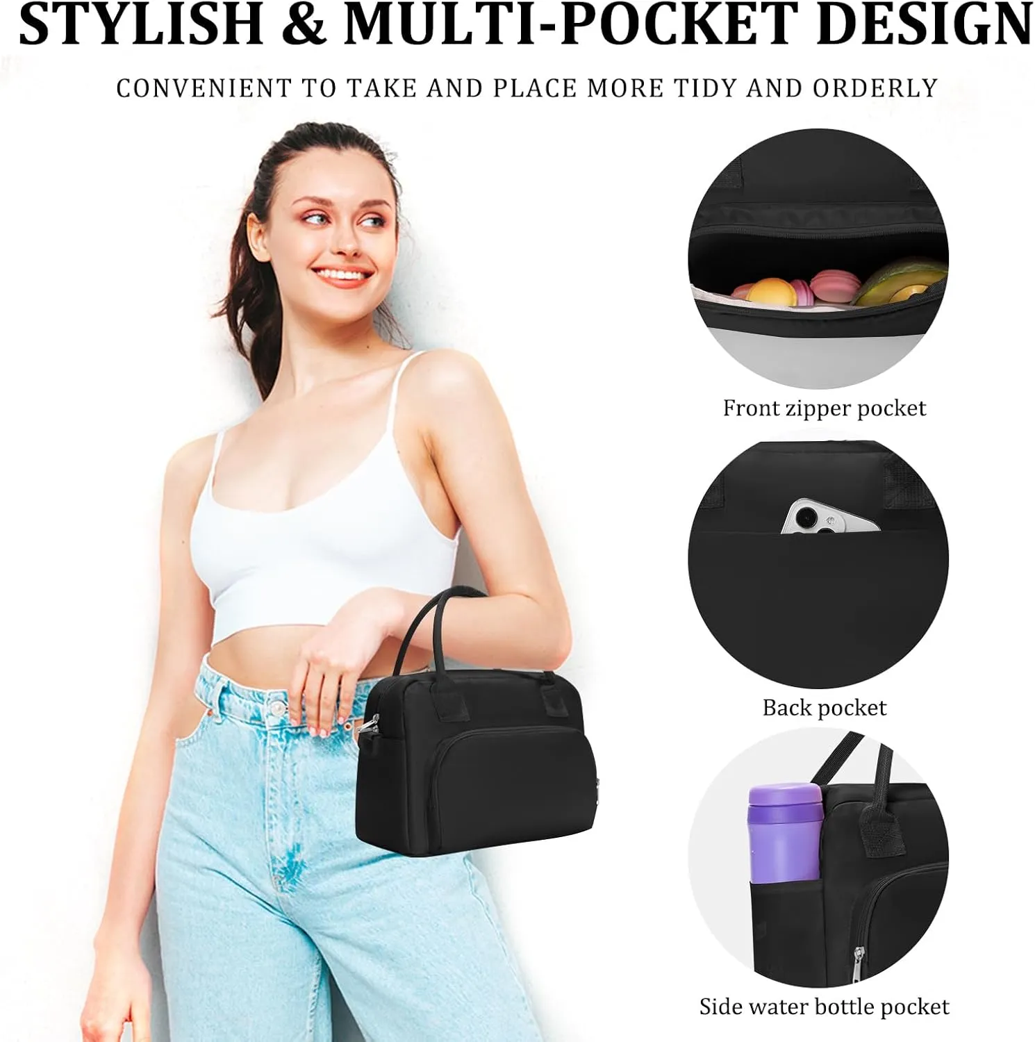 Insulated Lunch Bag for Women Men Large Reusable Lunch Box Adult Striped Leakproof Portable Cooler Tote Bags for Work Picnic