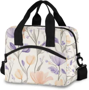 Insulated Lunch Bag for Women Men Purple Flesh Flowers Pattern Large Reusable Lunch Box Adult Leakproof Portable Cooler Tote Bags for Work Picnic