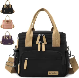 Insulated Lunch Bag for Women/Men 16L Lunch Bag, Expandable Cooler Bag, Reusable Adult Lunch Box, Leak Proof Lunch Tote with Adjustable Shoulder Strap, Suitable for Work, Picnic (Black)