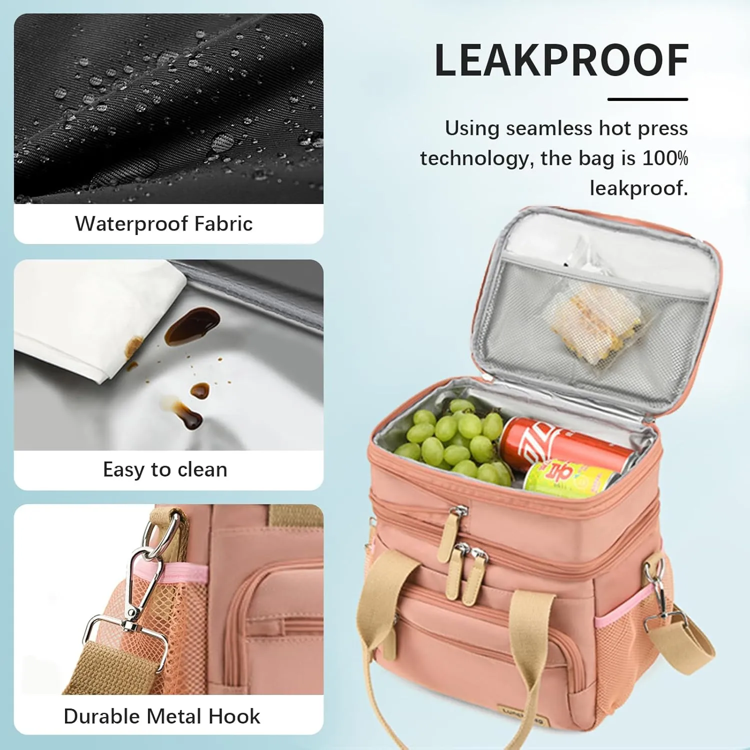 Insulated Lunch Bag for Women/Men 16L Lunch Bag, Expandable Cooler Bag, Reusable Adult Lunch Box, Leak Proof Lunch Tote with Adjustable Shoulder Strap, Suitable for Work, Picnic (Black)