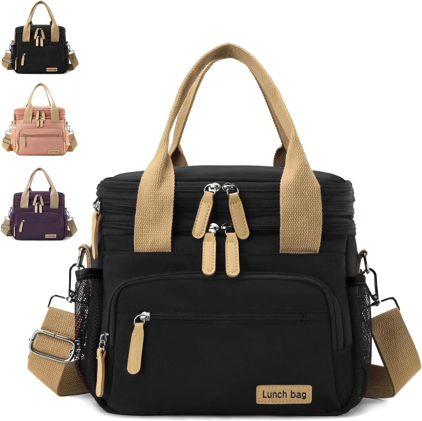 Insulated Lunch Bag for Women/Men 16L Lunch Bag, Expandable Cooler Bag, Reusable Adult Lunch Box, Leak Proof Lunch Tote with Adjustable Shoulder Strap, Suitable for Work, Picnic (Black)