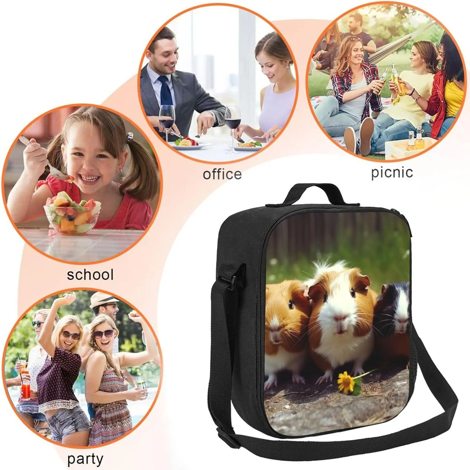 Insulated Lunch Bag Guinea Pigs Funny Lunch Box for Women Men Reusable Lunch Tote Bag for Work Picnic Travel