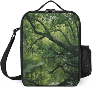 Insulated Lunch Bag Leakproof Portable Lunch Box Adjustable Shoulder Strap An Ancient Swamp Printing Cooler Bag For Office Work Picnic