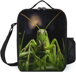 Insulated Lunch Bag Leakproof Portable Lunch Box Adjustable Shoulder Strap Grasshopper on Grass Printing Cooler Bag For Office Work Picnic