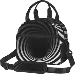 Insulated Lunch Bag Lunch Box for Women Men Leakproof Thermal Lunch Tote Bag with Adjustable Shoulder Strap Lunch Cooler Bag Black and white spiral tunnel Reusable Lunch Container for Travel