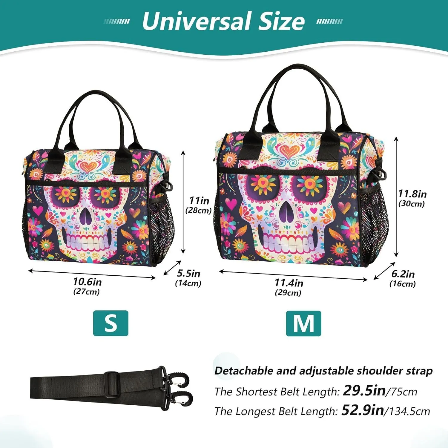 Insulated Lunch Bag Women - Skull Flicker Skull Lunch Box for Men, Leak Resistant, Adjustable Shoulder Strap, Durability Nylon, for Work, Travel, Outdoor Activities