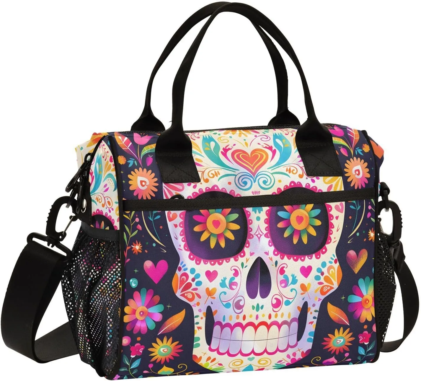 Insulated Lunch Bag Women - Skull Flicker Skull Lunch Box for Men, Leak Resistant, Adjustable Shoulder Strap, Durability Nylon, for Work, Travel, Outdoor Activities