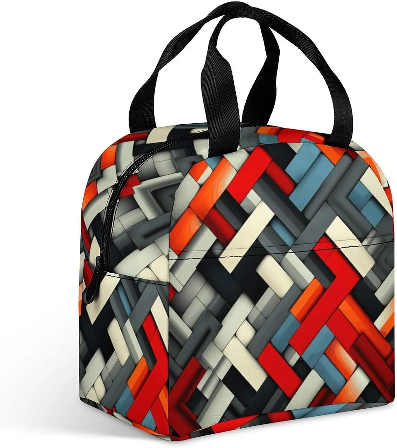 Insulated Lunch Bag,Diagonal Geometric Print Lunch Tote Bag,leakproof Thermal Cooler Sack Food Handbags