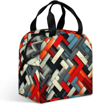 Insulated Lunch Bag,Diagonal Geometric Print Lunch Tote Bag,leakproof Thermal Cooler Sack Food Handbags
