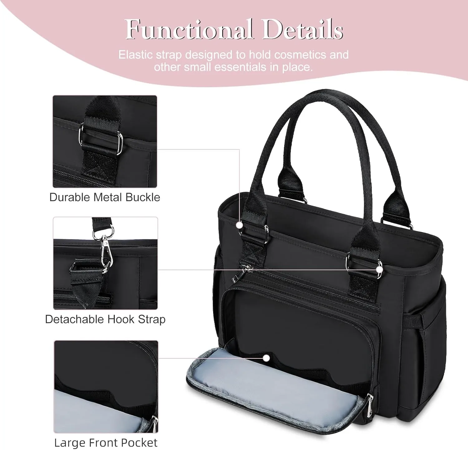 Insulated Lunch Box & Lunch Bag for Women - Portable Stylish Flower Lunch Tote for Adults Reusable Leakproof Cooler Bag Ladies Lunchbox Purse for Work, Black-1