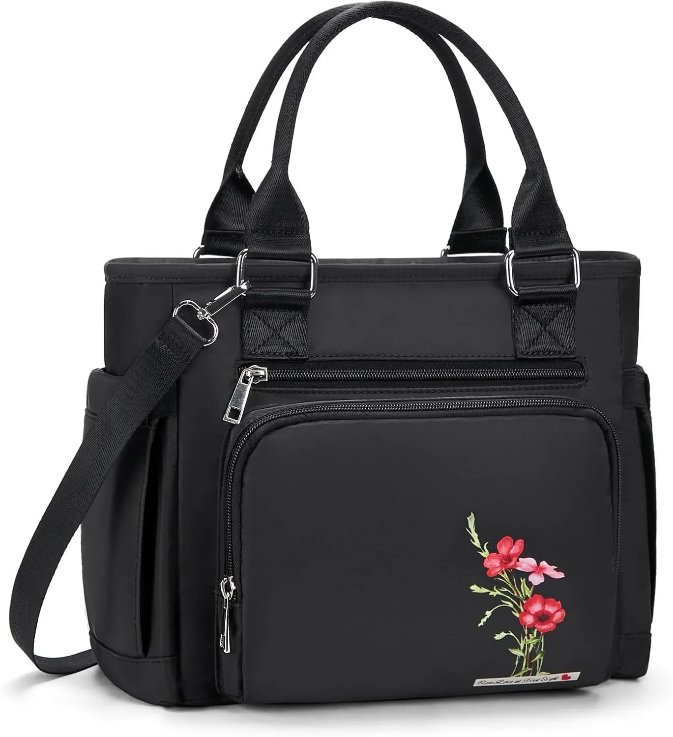 Insulated Lunch Box & Lunch Bag for Women - Portable Stylish Flower Lunch Tote for Adults Reusable Leakproof Cooler Bag Ladies Lunchbox Purse for Work, Black-1