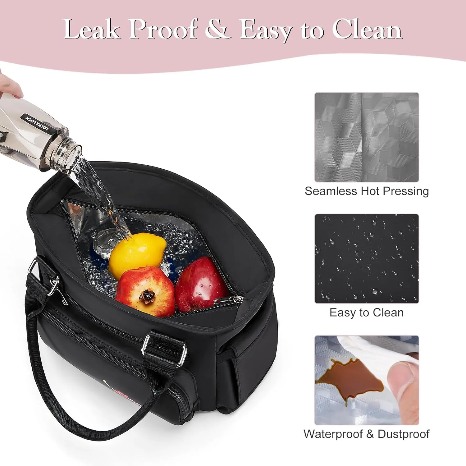 Insulated Lunch Box & Lunch Bag for Women - Portable Stylish Flower Lunch Tote for Adults Reusable Leakproof Cooler Bag Ladies Lunchbox Purse for Work, Black-1