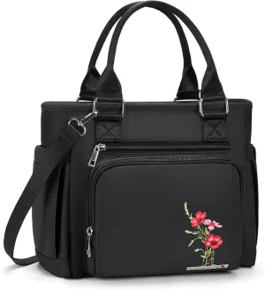 Insulated Lunch Box & Lunch Bag for Women - Portable Stylish Flower Lunch Tote for Adults Reusable Leakproof Cooler Bag Ladies Lunchbox Purse for Work, Black-1