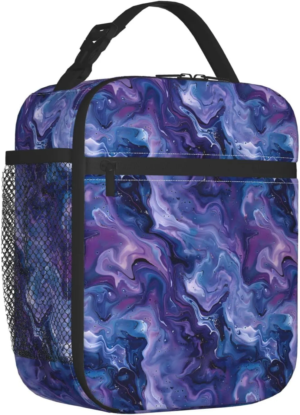 Insulated Lunch Box for Kids Boys Girls, Reusable Lunch Bag for School, Office, Work, Picnic, Travel, Purple and Blue Marble Lunch Box