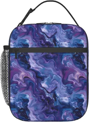 Insulated Lunch Box for Kids Boys Girls, Reusable Lunch Bag for School, Office, Work, Picnic, Travel, Purple and Blue Marble Lunch Box