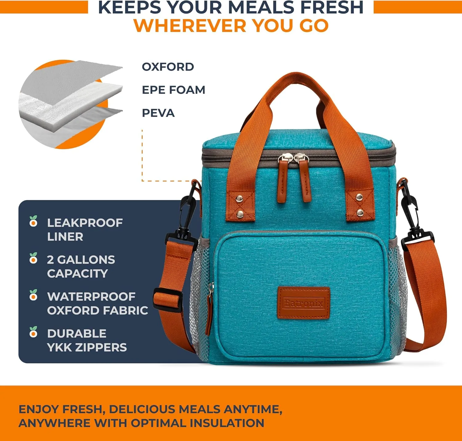 Insulated Lunch Box for Women & Men – 8L/2 Gallons Leakproof Lunch Bag for Work, Office, School – Portable, Stylish & Durable Cooler Tote – Aqua Blue