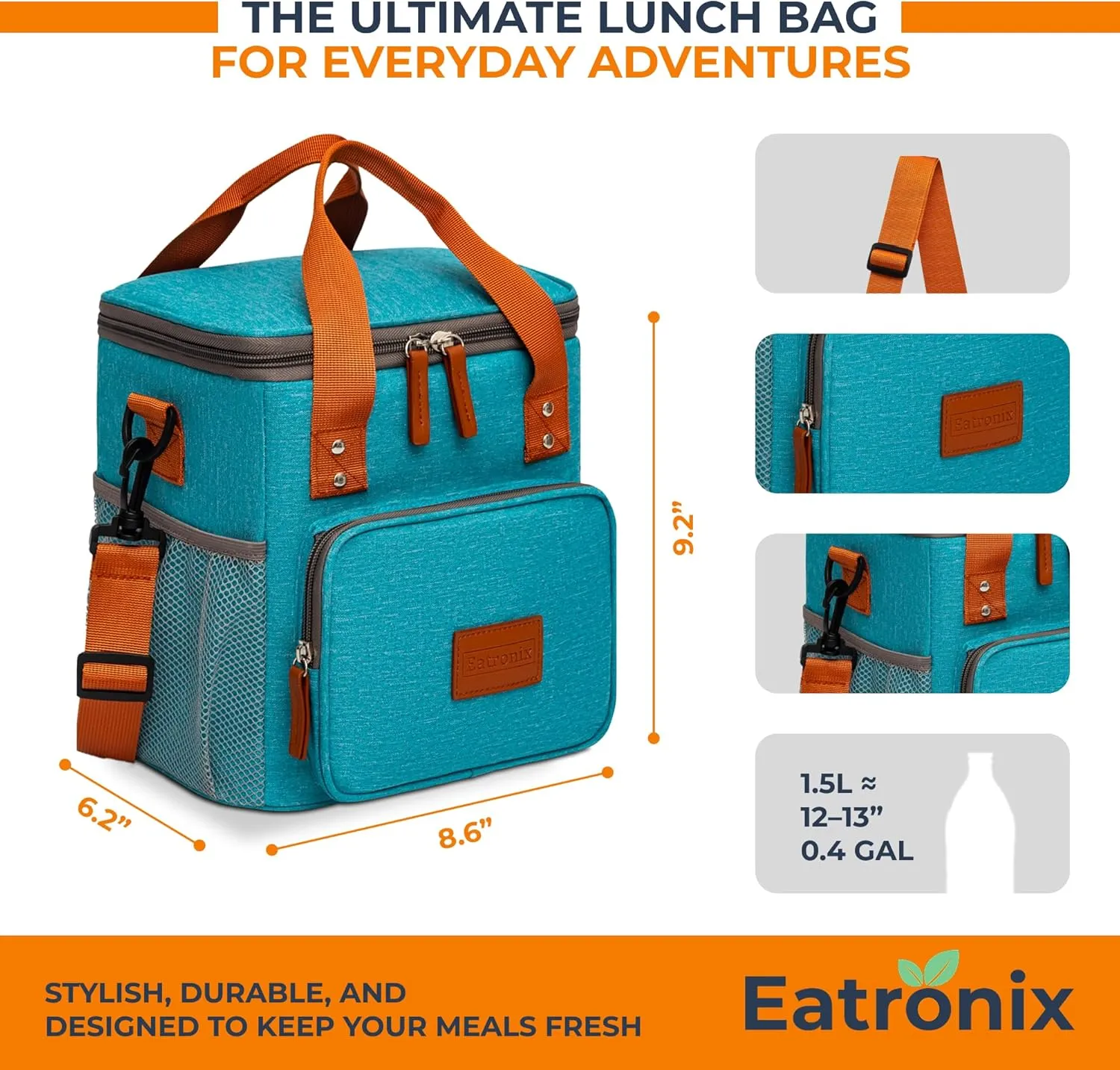 Insulated Lunch Box for Women & Men – 8L/2 Gallons Leakproof Lunch Bag for Work, Office, School – Portable, Stylish & Durable Cooler Tote – Aqua Blue