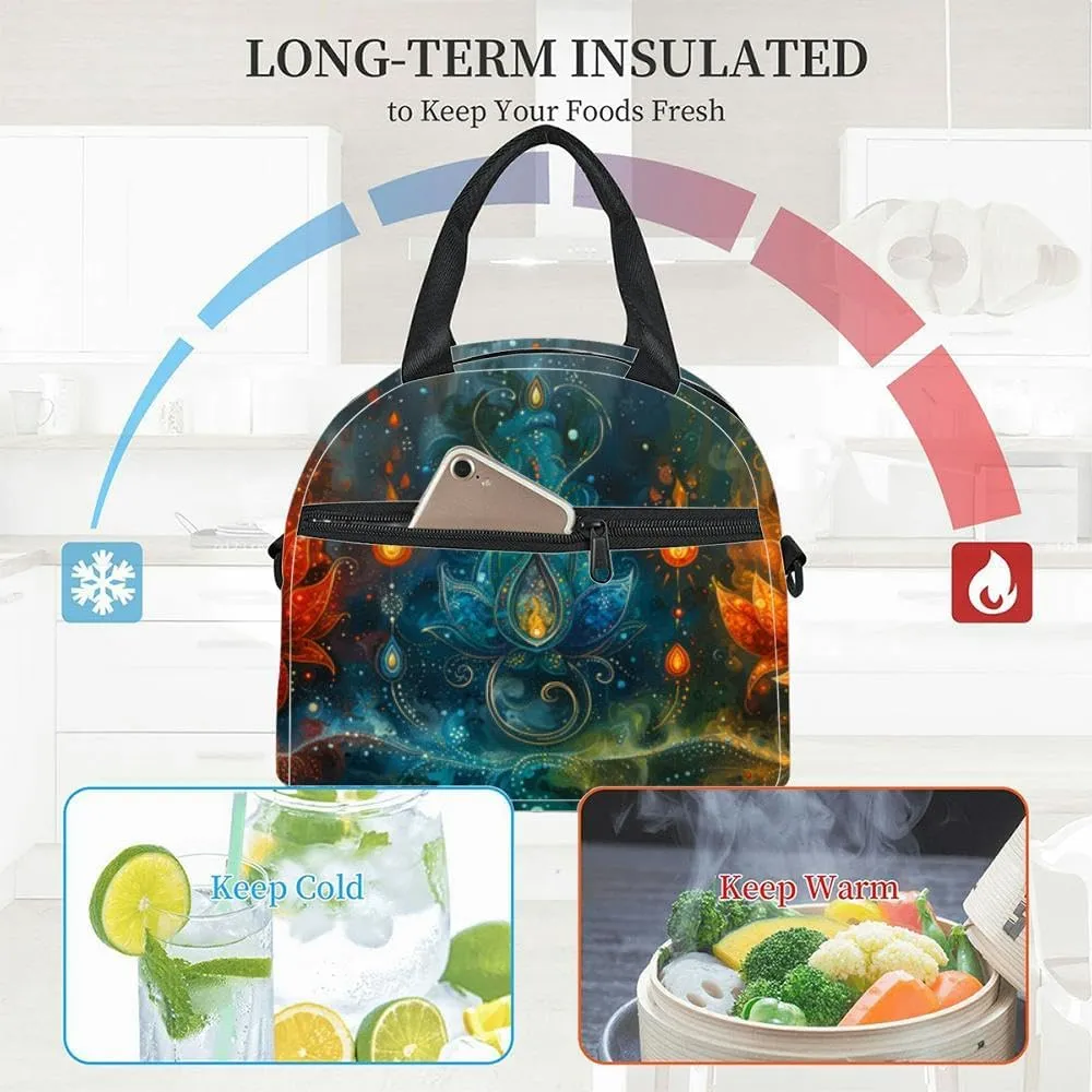 Intricate Cosmic Depicting Mystical Spiritual Artwork Insulated Adult Lunch Bag with Shoulder Strap for Women Lightweight Reusable Portable Freezable Lunch Tote Bag for Work Picnic