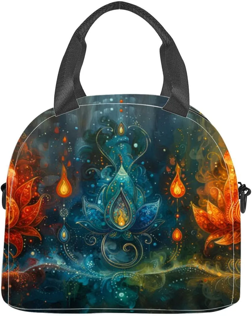 Intricate Cosmic Depicting Mystical Spiritual Artwork Insulated Adult Lunch Bag with Shoulder Strap for Women Lightweight Reusable Portable Freezable Lunch Tote Bag for Work Picnic