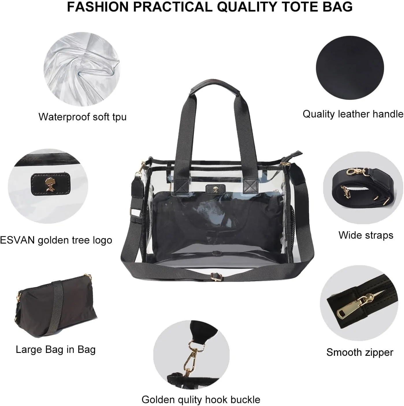 Iridescent Soap Bubble Tote Clear Bag for Stadium Events with Bag-in-Bag Shoulder Bag for Concert Beach