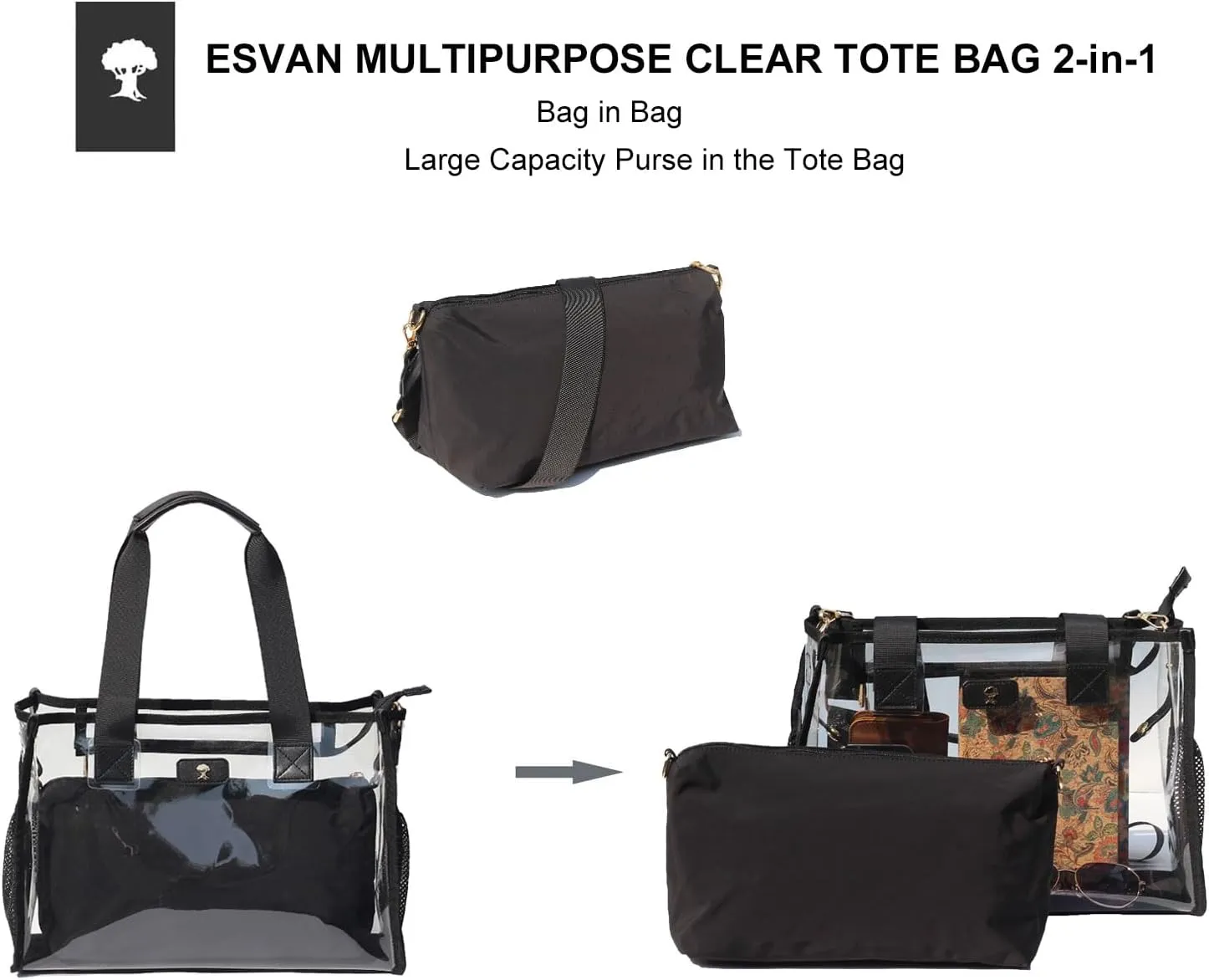 Iridescent Soap Bubble Tote Clear Bag for Stadium Events with Bag-in-Bag Shoulder Bag for Concert Beach