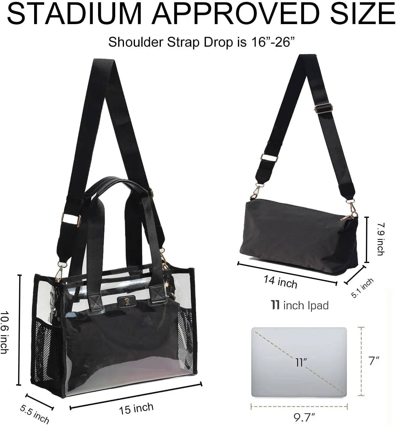 Iridescent Soap Bubble Tote Clear Bag for Stadium Events with Bag-in-Bag Shoulder Bag for Concert Beach