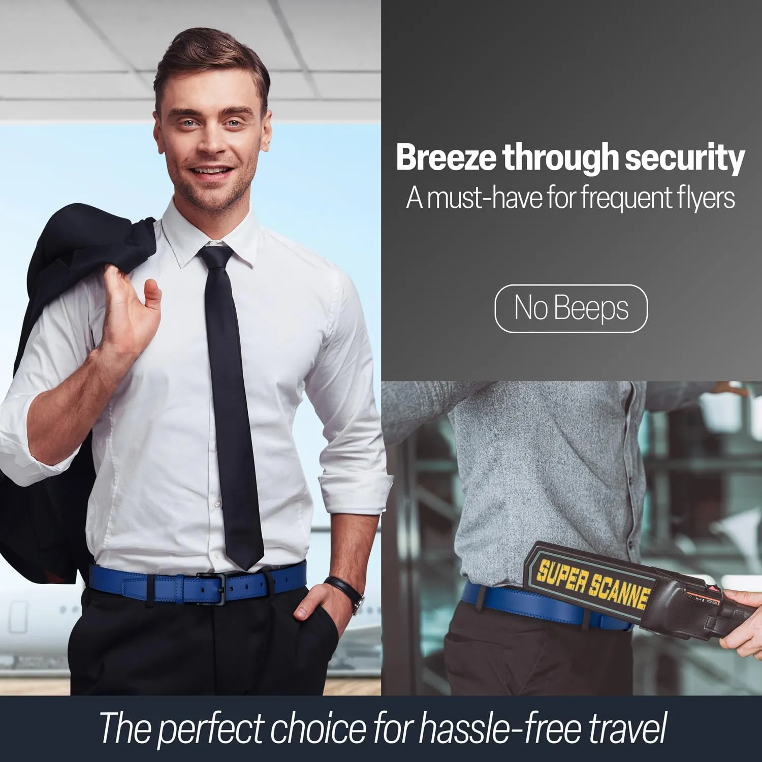 ITAY Metal Free Hypoallergenic Leather TSA Belt Strap, Sturdy Men's Adjustable Nickel Free Belt