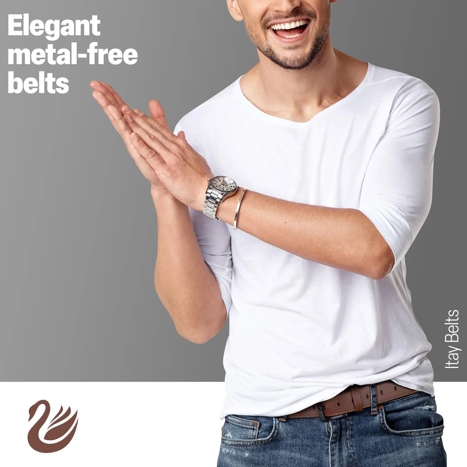ITAY Metal Free Hypoallergenic Leather TSA Belt Strap, Sturdy Men's Adjustable Nickel Free Belt