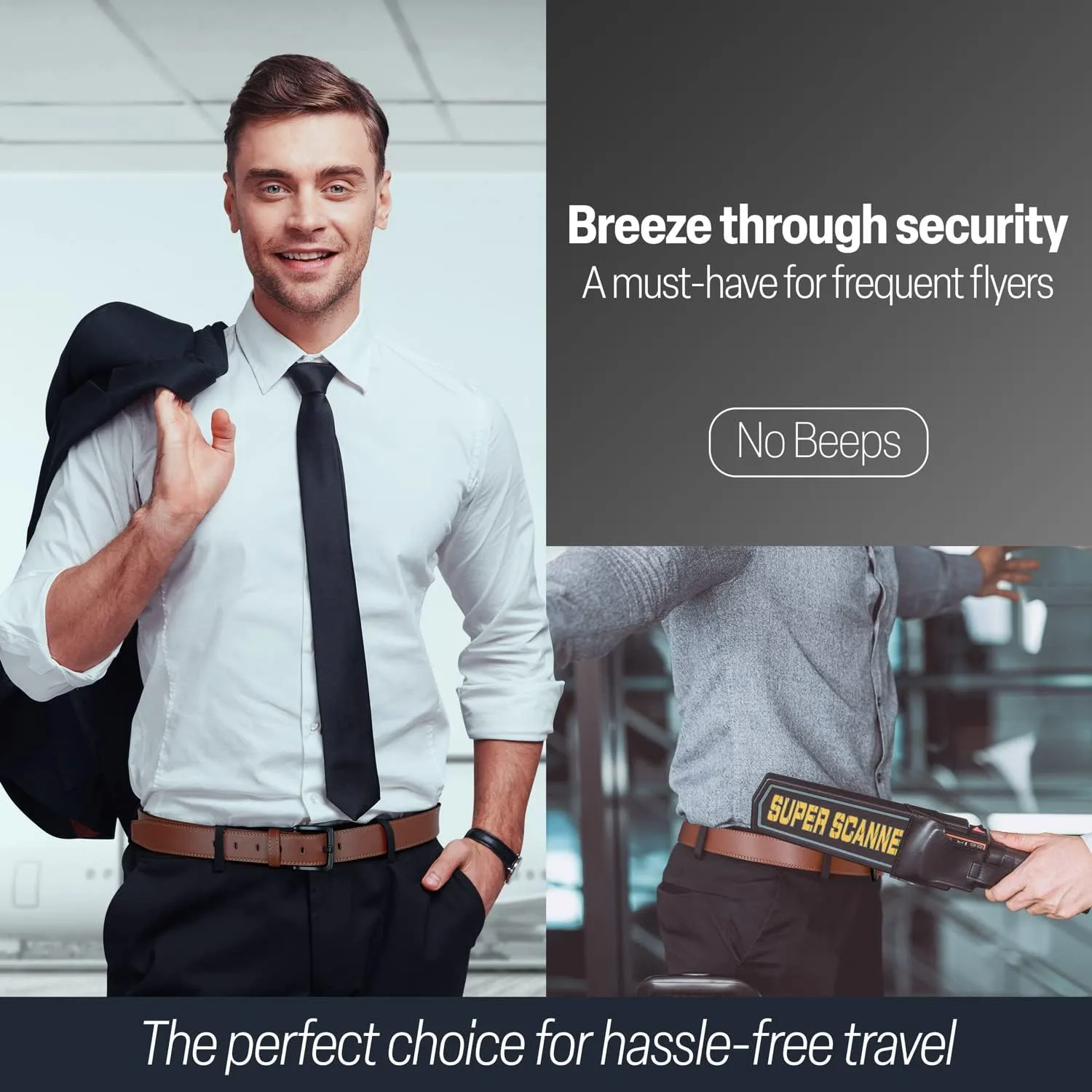 ITAY Metal Free Hypoallergenic Leather TSA Belt Strap, Sturdy Men's Adjustable Nickel Free Belt
