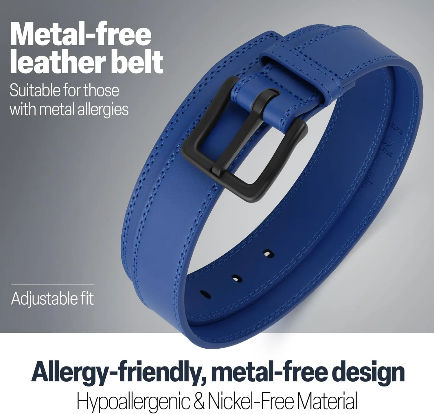 ITAY Metal Free Hypoallergenic Leather TSA Belt Strap, Sturdy Men's Adjustable Nickel Free Belt