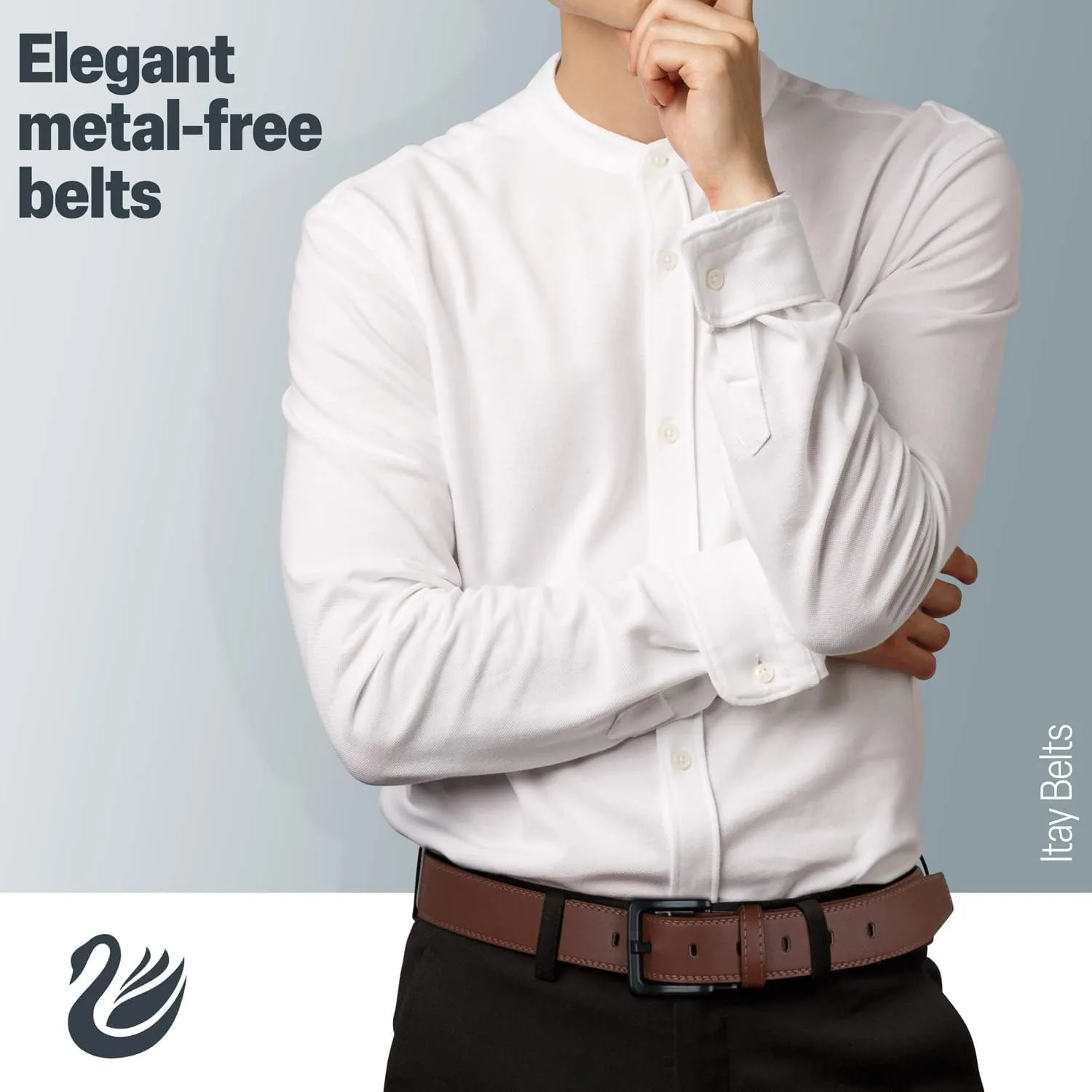 ITAY Metal Free Hypoallergenic Leather TSA Belt Strap, Sturdy Men's Adjustable Nickel Free Belt