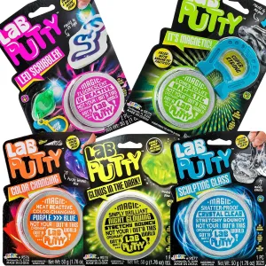 JA-RU Lab Putty Assorted, Its Magnetic, Heat Sensitive, Crystal Clear, UV Sensitive, Glow in The Dark (5 Pack) Crazy Stress Putty Sensory. Includes Sticker 9578, 9574, 9575, 9576, 9577s