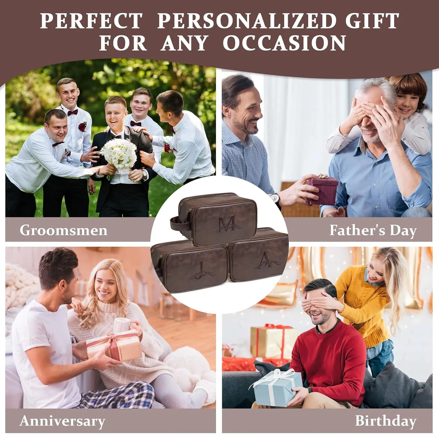 Janhavi Customized Gifts for Men, Waterproof Travel size Toiletries Bag, Makeup Organizer Foldie Travel Bag, Mens Toiletry Travel Bag, Men's Accessories Organizer, Travel Essentials Men (Dark Brown S)