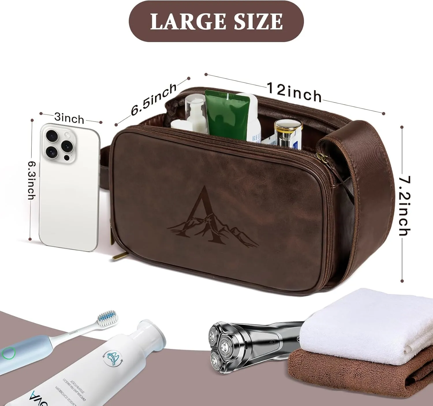 Janhavi Customized Gifts for Men, Waterproof Travel size Toiletries Bag, Makeup Organizer Foldie Travel Bag, Mens Toiletry Travel Bag, Men's Accessories Organizer, Travel Essentials Men (Dark Brown S)